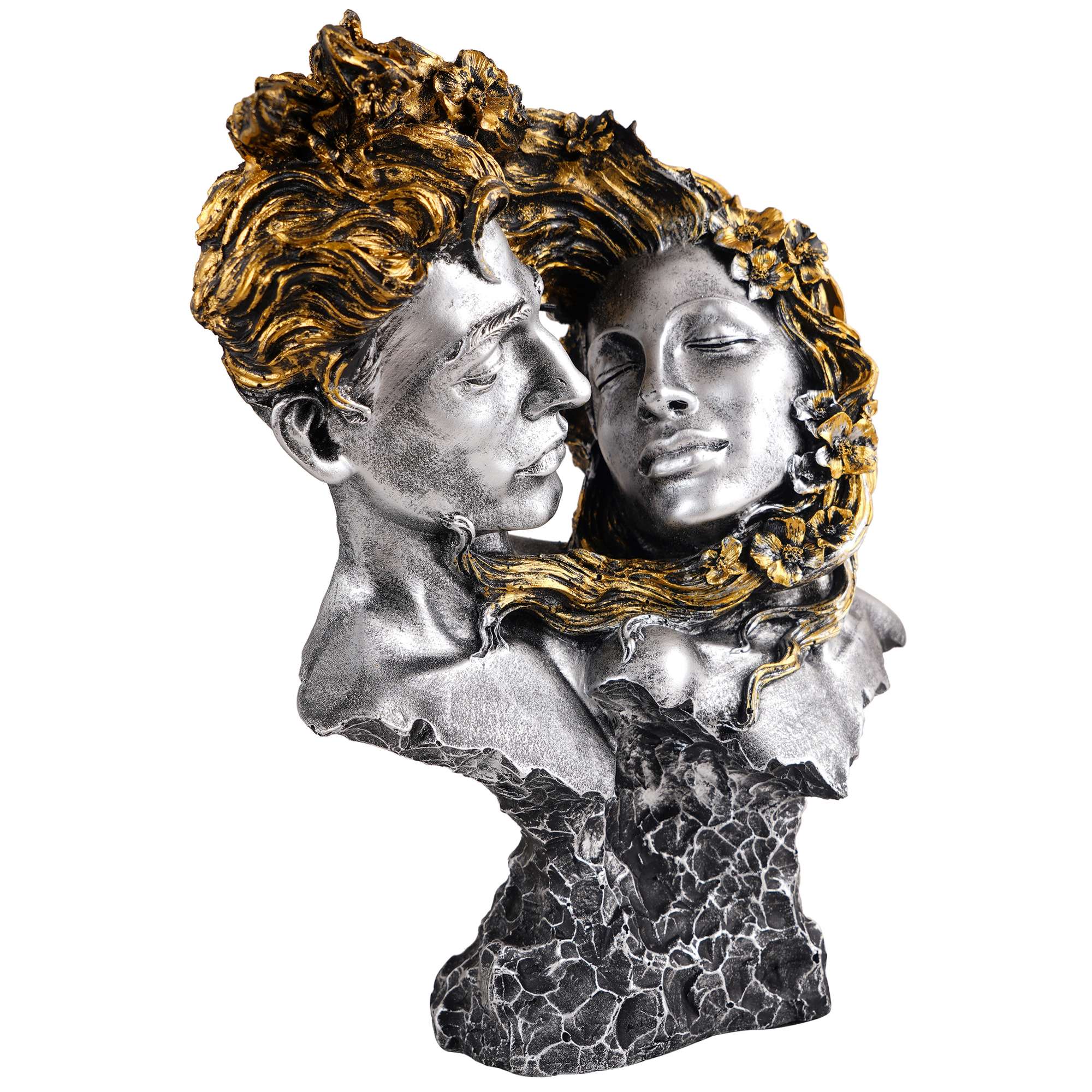Love Couple Face Statue silver and golden Showpiece for Home Decor Valentine Day Gift | Resin Decorative Showpiece showpiece - Image 2